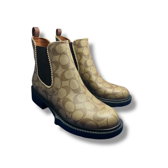 Coach Levy Signature Canvas Leather Bootie Khaki Black Women’s 7.5 | EU 38 - Picture 3 of 10